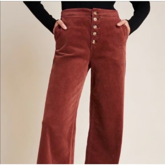 Anthropologie Pants - M9 Anthro Pilcro High Rise Wide Leg Corduroy Pants Rust Orange Button‎ Fly 10